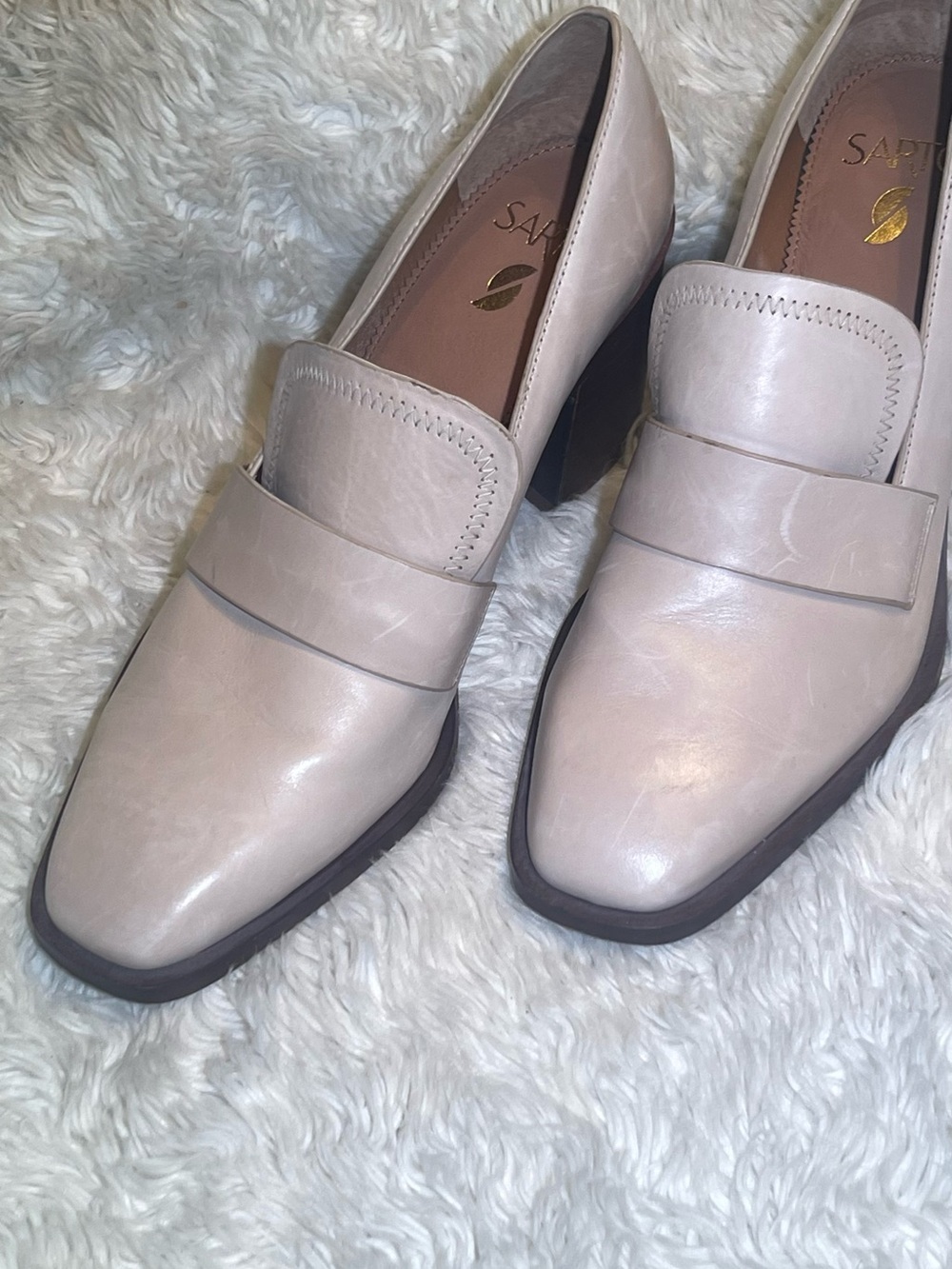 Sarto Renato Women’s Blush Leather Block Heel Loafers size 10 - Picture 2 of 9